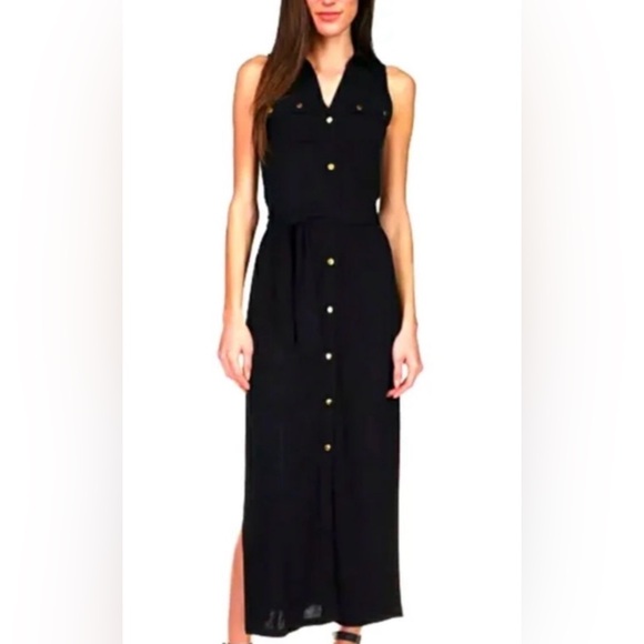 Michael Kors Dresses & Skirts - Michael Kors Midnight Blue Maxi Dress with Gold Buttons missing string belt